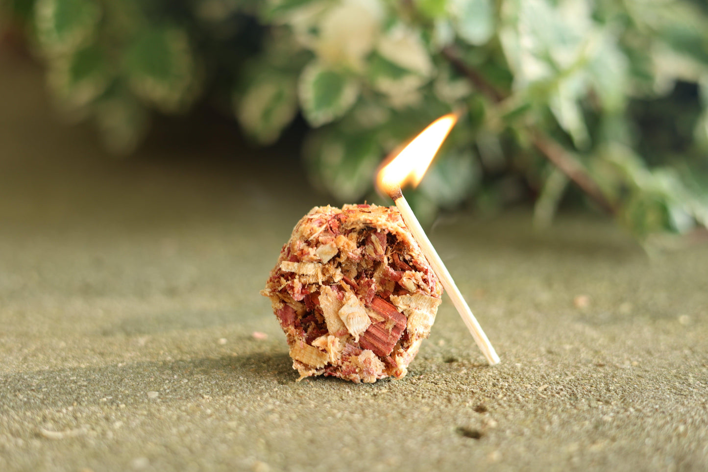 Close-up of eco-friendly hexagon red cedar fire starter, featuring cedar shavings and beeswax for a clean, chemical-free burn